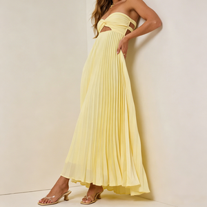 Vestido Maxi Amarillo sin Tirantes, Plisado, Ajustado, Elegante, de Alta Calidad, Personalizable OEM ODM, para Fiestas y Eventos - Product Image 2