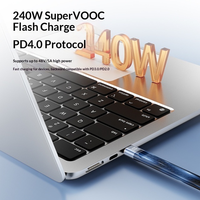 Thunderbolt USB4 Dual Head Data Cable 240W PD Fast Charging 40Gbps Transfer for Laptop Monitor Docking & Phone