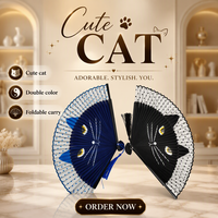 Éventails pliants en bambou FAREA élégants de 21 cm, éventails pliants classiques chinois en tissu pour la danse, éventails pour chat pour décorations de fête, peints à la main
