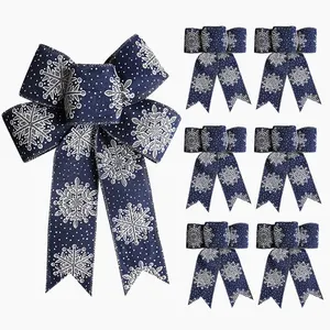Fiocchi di velluto personalizzati all'ingrosso di grandi dimensioni con motivo a fiocco di neve per la decorazione del regalo di festa dell'albero di natale