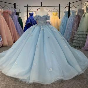 LY-QD0060 бальное платье Quinceanera, разноцветное вечернее платье для девочек 15 лет, блестящая кружевная юбка принцессы, топ, корсет для выпускного вечера с цветами - Product Image 1