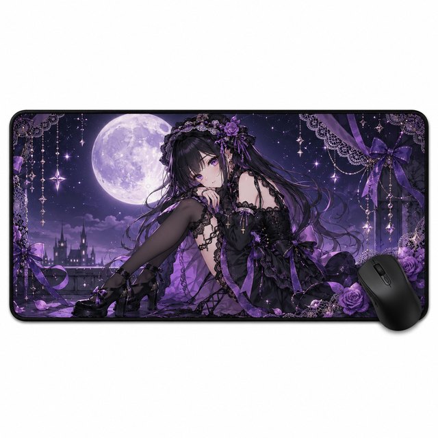 Vigreat Hot Sales Bespoke Dark Lolita Anime Large Mouse Pad Midnight Purple Moon Castle Lace Pattern Non Slip Gaming Desk Mat