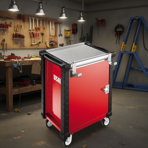 รถเข็นเครื่องมืออุสาหกรรมสีแดง ขนาด 10 นิ้ว พร้อมล้อและประตูล็อคได้ - Product Image 3