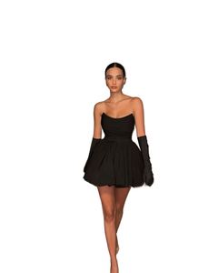 HANO Nouvelle <span class=keywords><strong>robe</strong></span> <span class=keywords><strong>courte</strong></span> de style luxueux à bretelles fines, élégante <span class=keywords><strong>robe</strong></span> <span class=keywords><strong>noire</strong></span> plissée sans bretelles pour femmes, jupe trapèze - Product Image 6