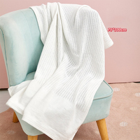 Couverture en coton ajourée tricotée pour bébé, couverture unie ajourée pour nouveau-né et enfant, couverture climatisation, gigoteuse