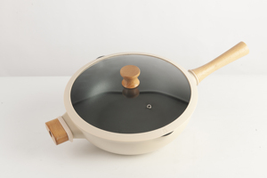 Venta al por mayor 30CM para <span class=keywords><strong>Amazon</strong></span> Venta caliente fundición a presión <span class=keywords><strong>de</strong></span> aluminio antiadherente Wok Pan con mango <span class=keywords><strong>de</strong></span> madera - Product Image 2