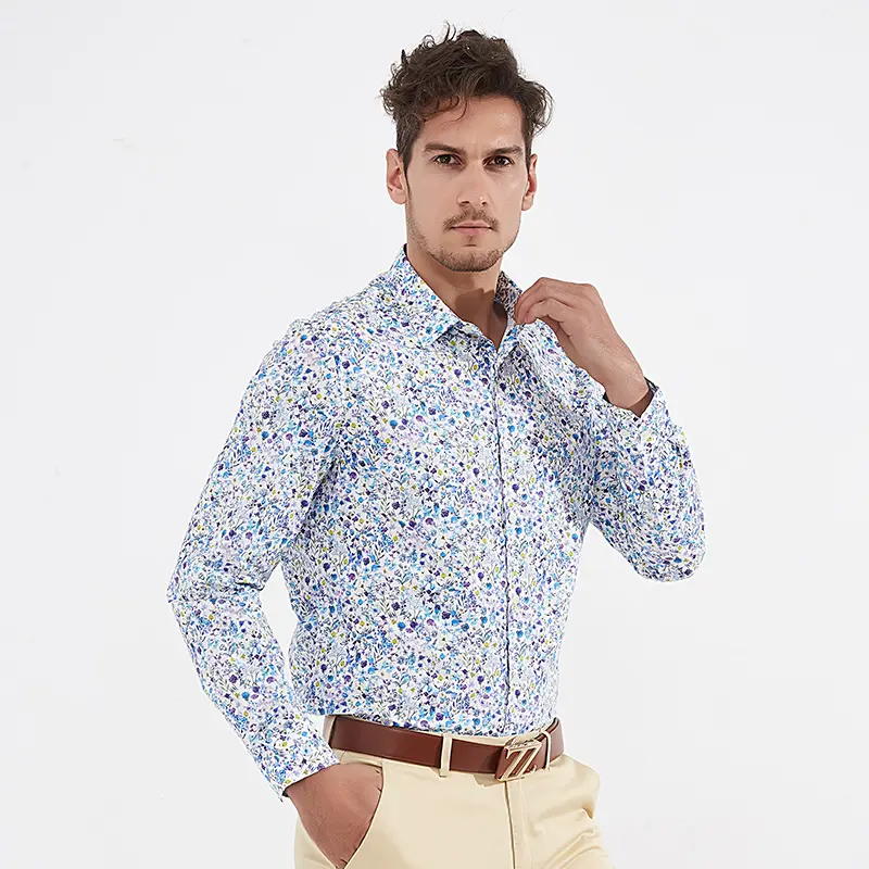 Chemises à manches longues pour hommes, avec imprimé Floral, Slim, décontracté, intelligent, à boutons, à la mode, impression 3D, 2020