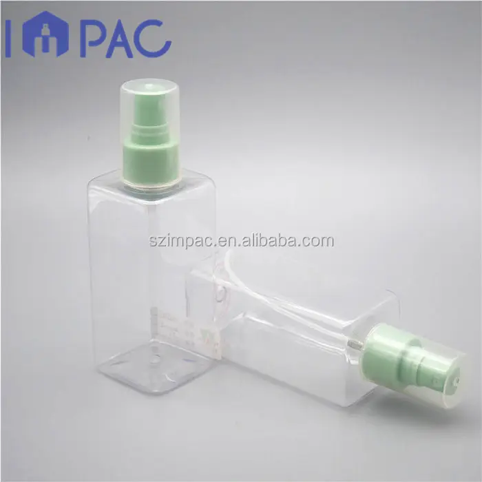PET clear vierkante vierkante cosmetische fles met mist spray pomp 200ml