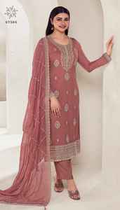 Le costume Salwar Kameez en soie d'organza lourde pour les femmes portent le Salwar Kameez pakistanais pour les festivals et les fêtes - Product Image 6