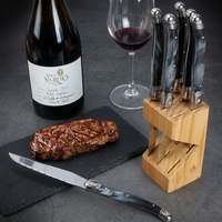 Ensemble de couteaux à steak Laguiole en acier inoxydable de haute qualité, 6 pièces, pour restaurant, avec poignées en plastique ABS, plateau en bois