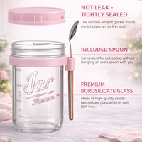 Pot en verre réutilisable de 380 ml pour overnight oats avec couvercle et cuillère, pot à yaourt, pot Mason, récipient de stockage alimentaire pour petit-déjeuner et dessert