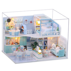 IIECREATE K-057 Crush Bleu 3D Puzzle En Bois À La Main Miniature <span class=keywords><strong>Maison</strong></span> <span class=keywords><strong>De</strong></span> Poupée DIY Jouet Ensemble Jouet Éducatif - Product Image 1