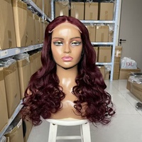 Perruque Bob Lace 5x5 15A Body Wave Bourgogne pour Femme, Perruque Frontale en Dentelle Haute Définition 5x5 300% sans Colle Pré-épilée