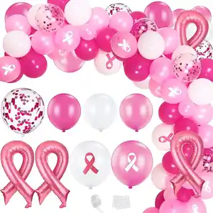 100 pcs/set Pink ribbon shape Red ribbon aluminum film balloon care women's health theme party decoration balloon set