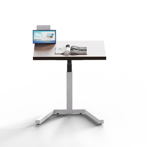 Table d'appoint réglable en hauteur à <span class=keywords><strong>colonne</strong></span> unique avec base en T et plateau en bois, bureau mobile assis-debout pour la maison et le bureau - Product Image 1