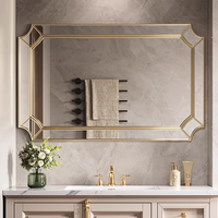 Miroir de salle de bain intelligent carré de style français, rétro européen, avec cadre en bois doré, fixation murale, éclairage LED et fonction anti-buée