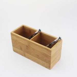 Organisateur de bureau carré en bambou avec séparateur pour stylos, crayons, ciseaux, cartes de visite, boîte de rangement de bureau - Product Image 2