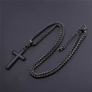 Collier pendentif pour <span class=keywords><strong>homme</strong></span>, chaîne corde Franco, croix pendante, acier inoxydable, or rose, or noir, <span class=keywords><strong>argent</strong></span>, <span class=keywords><strong>55</strong></span> <span class=keywords><strong>cm</strong></span>, bijoux - Product Image 6