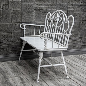 HOME High Quality Vintage Industrial White Color Metal Garden Bench Antique Double Seat Patio <b>Chair</b> - Product Image 3