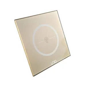 Interruptor de parede inteligente, padrão dourado personalizado, sem fio, sensor touch, painel de vidro temperado, interruptor de parede