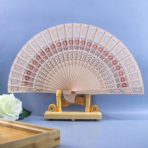 Custom Printed Logo 23cm Nature Wooden Wedding Hand Fans Folding Hand Held Souvenir Gift Painted Decoration Carved White <b>Paper</b> - Product Image 1