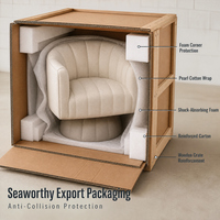 Fauteuil pivotant capitonné en velours crème avec base en tissu doux, fauteuil d'appoint pour salon, vente en gros, directement de l'usine
