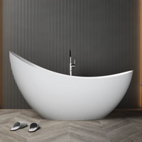 Baignoire autoportante ovale haut de gamme de luxe écologique en pierre artificielle à surface mate noire pour hôtel contemporain