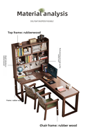Bureau d'angle en forme de L avec étagère, table d'étude intégrée et bureau informatique pour la maison