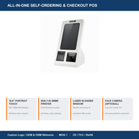 Système de point de vente tout-en-un, caisse enregistreuse, écran tactile capacitif de 15,6 pouces, terminal de commande automatique, imprimante 58 mm, scanner, I5 8 Go