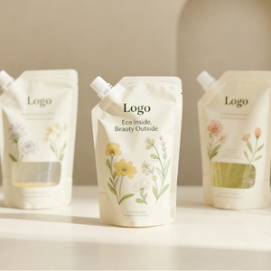 Pochette à bec verseur personnalisée avec logo imprimé 250ML 500ML 1000ML, emballage plastique PET/PE autoportant pour savon liquide et détergent avec fenêtre transparente - Product Image 2