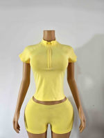 T-shirt d'été en coton pour femme, style créateur, avec fermeture éclair 1/4, logo personnalisé imprimé, motif uni sexy, et short de détente au-dessus du genou