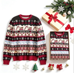 <b>Men</b> Ugly <b>Christmas</b> Sweater 100% Cotton Jacquard Pullover Crew Neck Xmas <b>Jumper</b> Snowflake Reindeer Holiday Knit Sweater - Product Image 1