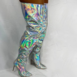 Bottes longues métalliques grande taille 46 pour femme, couleurs et tailles personnalisées, bottes hautes au-dessus du genou, bottines cuissardes pour femme, chaussures en promotion - Product Image 5