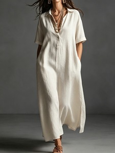Nuovo Abito Estivo Casual da Donna 2026, <span class=keywords><strong>Vestito</strong></span> <span class=keywords><strong>Lungo</strong></span> Oversize <span class=keywords><strong>con</strong></span> <span class=keywords><strong>Spacco</strong></span> <span class=keywords><strong>Laterale</strong></span>, Bottoni, Scollo a V e Maniche Corte <span class=keywords><strong>con</strong></span> Polsini - Product Image 2