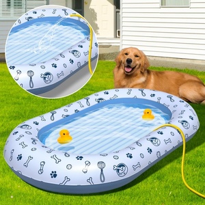 PVC Inflatable <b>Pool</b> Float 55*35.4 Inch Pet <b>Pool</b> Raft for <b>Dog</b> Blue and White Color Oval Shape for Summer Fun - Product Image 5