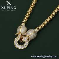 X000941367 Bijoux XUPING en gros Collier de mode avec double roses et anneau, rose tulipe sertie de pierres, chaîne Rolo Box