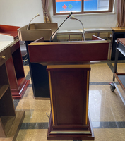 Podio Moderno de MDF para Iglesia con Micrófono, Lámpara y Cajón para Conferencias, Aulas y Púlpitos