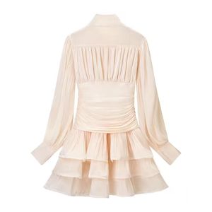 Women's Spring New Arrival Stylish Elegant Stand Collar <b>Lantern</b> Sleeve Layered Short Dress - Product Image 2