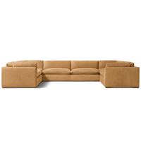 Ensemble de canapés en cuir en forme de L, design moderne et élégant, mobilier de salon, accoudoirs effilés, bordure subtile, structure en bois, designs de luxe
