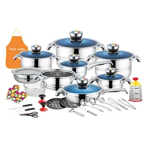 Hot sale German kitchenware 35 pcs wide edge non stick cooking ware set stainless steel induction cookware set