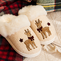 Chaussons d'intérieur doux en polaire de Noël pour femmes, mignons, brodés de dessins animés, pantoufles d'hiver en peluche, fournitures de fête