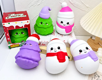 Cadeau de Noël : Jouet en peluche géant mignon et moelleux, bonhomme de neige avec bonnet de Père Noël rose, anti-stress, doux à presser, décoration sensorielle pour garçons et filles