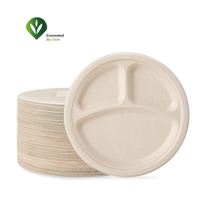 Juntas ecológicas de 100% compostáveis, 10 polegadas, 3 compartimentos, sugarcane, jantar redondo, placas pesadas para churrasco, festa, natal - Product Image 1