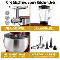 Robot culinaire multifonction SOHEF 6L 1200W 3-en-1 avec hachoir à viande, mixeur en verre, batteur sur socle 6 vitesses, fonction pulse et écran LED