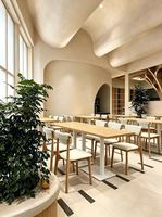 Ensemble table et chaises en bois massif, style Wabi-sabi, couleur crème, moderne et minimaliste, pour cafés, pâtisseries, boulangeries, restaurants occidentaux