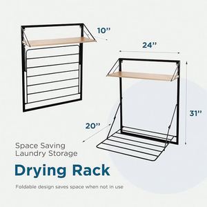 Laundry Cloth Coat Hanging Rack Drying Stand Rack Over-The-Door Compact Collapsible Drying Rack With Extra Black Walnut Shelf - Product Image 4