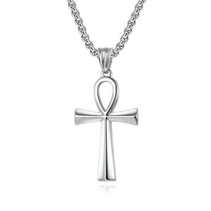 Anniyo Ankh Cross Pendant Necklace Woman Girls Gold/Silver African Charms Jewelry Egypt Hieroglyphs Egyptian Cross Necklace