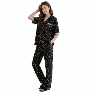 Conjunto de Pijamas de Primavera/Verano para Mujer, Algodón Modal, Ropa de Dormir, Camiseta de Manga Corta y Pantalones Largos, Suave y Transpirable - Product Image 1