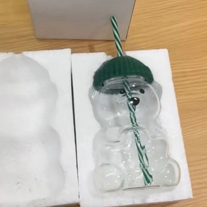 Gelas Beruang 20oz Kaca Borosilikat Tinggi untuk Hadiah Natal Anak Grosir, dengan Tutup Sedotan, Bebas BPA, Aman untuk Mesin Cuci Piring - Product Image 3