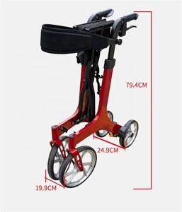 Maniglia regolabile in alluminio a 4 ruote Rollator deambulatore rosso sedia a rotelle per fisioterapia pieghevole - Product Image 5